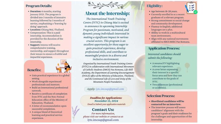 Your Path to Global Impact: Apply for the IYTC Internship in Chiang Mai, Thailand